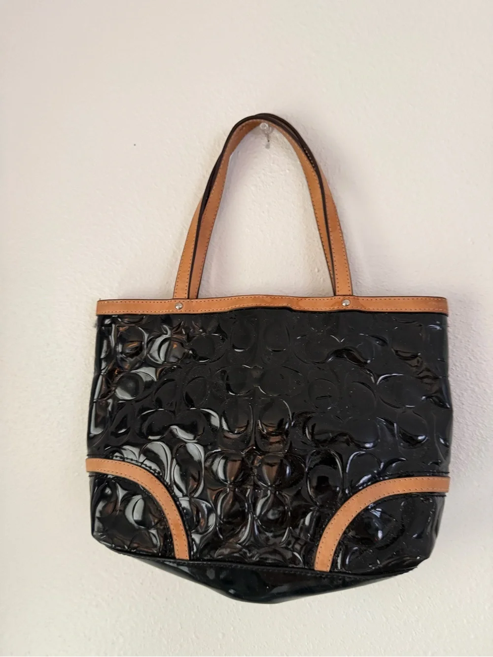 COACH Peyton Black Embossed Patent Leather Tote Bag